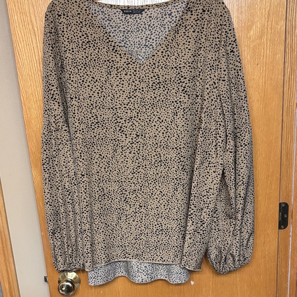 5 for $25 SHEIN Tan and Black Polka Dot Blouse
